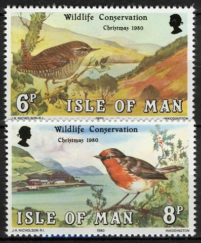 Isle of Man 1980, Christmas, Birds, Robin & Wren set MNH, Mi 178-179 Cover