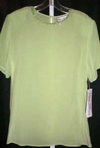 DIANE GILMAN SEQUIN 100% SILK LIGHT GREEN SHORT SLEEVE TOP LARGE NWT - Picture 1 of 3
