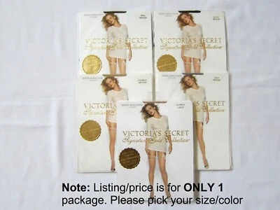 1 RARE NEW Victoria Secret Signature Gold SHEER SEDUCTION STOCKINGS HOSIERY M - Image 1 of 2