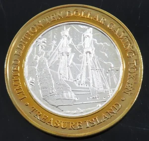 TREASURE ISLAND LIMITED EDITION $10 CASINO GAMING TOKEN .999 FINE SILVER INV# 3 - Picture 1 of 2
