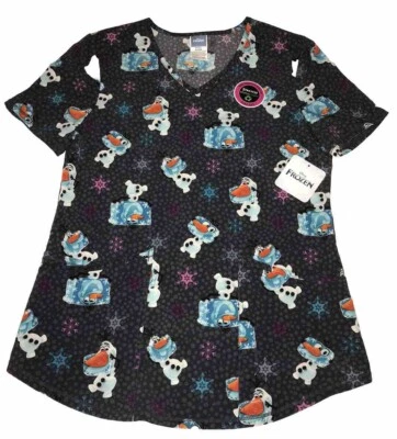 FROZEN OLAF BRAND NEW WOMENS SCRUB TOP SZ S ULTRA SOFT STRETCH V-NECK NWT - Image 1 of 4