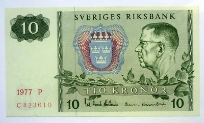 SWEDEN SUEDE 10 KRONOR 1977 UNCIRCULATED P-52d 'UNCIRCULATED'. - Image 1 of 2