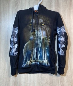 90s Vintage Rock Eagle Graphic Print Hoodie American Size S - Picture 1 of 10