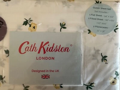 Cath Kidston London Encaje Ditsy Limón Amarillo Corazón Flor 100% Algodón Talla Queen Foto 1 de 3