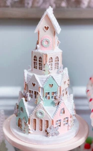 Light up Pastel Pink Gingerbread Castle House Whimsical Christmas 8.7” new - Picture 1 of 1