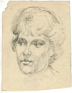 YOUNG WOMAN'S PORTRAIT ink drawing by u/k Russian artist - Picture 1 of 1