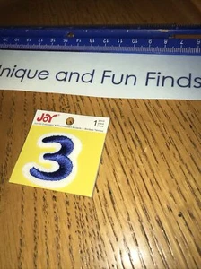 Joy 1 Piece Iron-On Embroidery. Letter "3” Blue.  Size 1.5 inch - Picture 1 of 2
