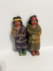 Vintage 7” Skookum Bully Good Plastic & Wood Handmade Native Blanket Dolls Pair - Picture 1 of 6
