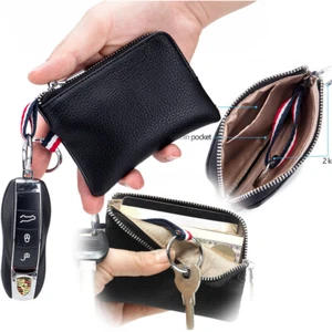 Universal Leather Car Remote Key Pouch Chain Zipper Wallet Holder Bag Case Cover - Picture 1 of 25
