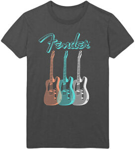 Fender Triple Guitar Charcoal T-Shirt - OFFICIAL