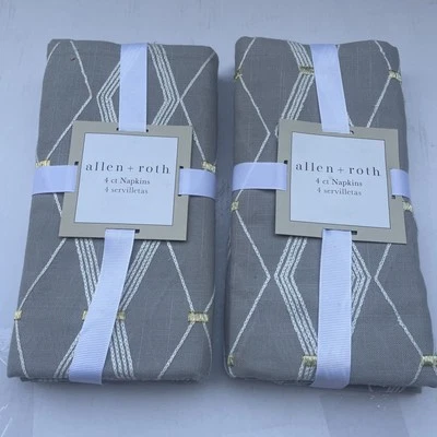 2-PK Allen + Roth 18” X 18” Cloth Napkins Gray/Gold Pattern - Image 1 of 3