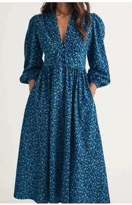 Nobody's Child Ditsy Blue Floral Cotton Corduroy STARLIGHT Midi Dress 10 - Picture 1 of 8