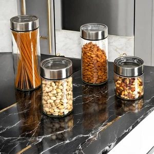 4er Set Glas Küche Kanister mit Edelstahl Deckel, 287 oz, Chrom - Bild 1 von 3