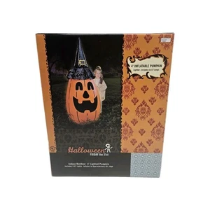 Lighted Inflatable Pumpkin 4 Ft Jack O'Lantern With Witch's Hat 2003 Halloween - Picture 1 of 2