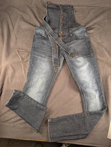 Fire Los Angeles Bib Overalls Womens Small Blue Denim Setretch 31" Inseam - Picture 1 of 12