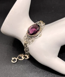 Antikes Amethyst Glas Armband, Jugendstil, 7 Zoll - Bild 1 von 11