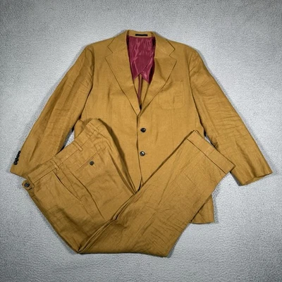 Spier & Mackay Suit Mens 46 38x31 Brown 100% LInen 2 Piece Preppy Casual Preppy - Image 1 of 4