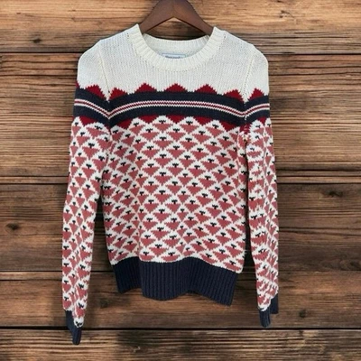 Abercrombie & Fitch Fair Isle Crewneck Ivory Red Blush Blue Sweater size Small - Image 1 of 4