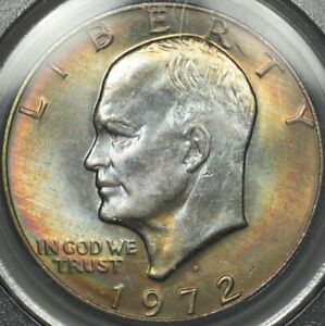 Eisenhower Dollar 1972-D PCGS MS64 - Neon Rim Toned Obv. and Monster Toned Rev.