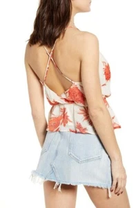 ASTR the Label Nordstrom Floral Peplum Tank Top Strappy Back Taupe Red Size XL - Picture 1 of 6