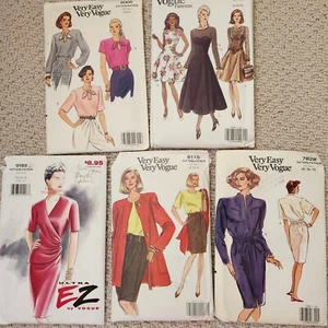 VINTAGE 1990's Vogue Patterns Szs 8-18 UNCUT Blouses, Dresses Set of 5 - Picture 1 of 6