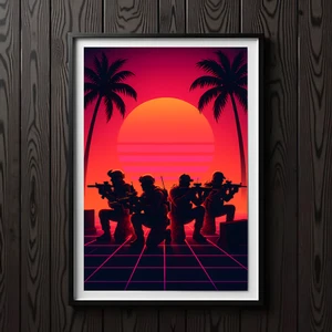 Póster Synthwave Tactical Squad | Impresión artística de vaporwave Shooter | 12x18-24x36 - Imagen 1 de 6