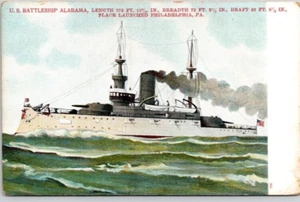 U.S. Battleship ALABAMA, Launched Philadelphia, PA Postcard - Picture 1 of 2