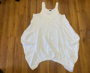 SARAH SANTOS WHITE LINEN BALLOON TULIP MIDI DRESS-3XL - Picture 1 of 12