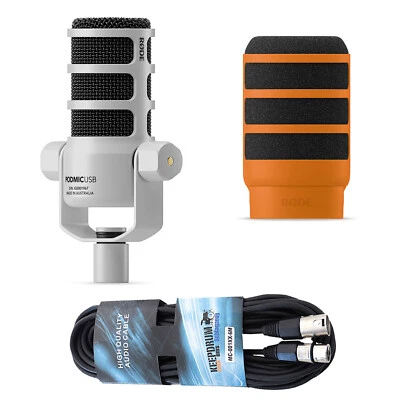 Rode Mikrofon Podmic USB Weiss mit WS14O Popschutz Orange und Kabel - Bild 1 von 4