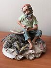 VINTAGE CAPODIMONTE « Ermete » porcelaine « Lonely Fisherman » ~ RARE !! ~ Pré 1980 !