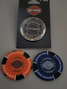 Prendedor Harley Davidson Madrid España y 2 fichas de poker - Imagen 1 de 6