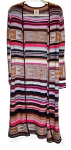 Billabong Womens Long Cardigan Sweater Size Large Multicolored Striped Casual - Picture 1 of 7