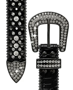 35158 Rhinestone Belts Western Bling Crystal Studded Leather Belt 1-3/8" wide - Picture 1 of 11