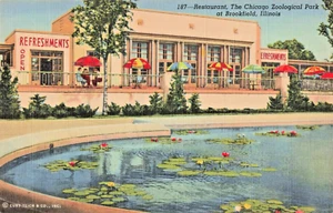 Postkarte IL Brookfield-Illinois-Zoological Park Restaurant-Vintage Leinen C15 - Bild 1 von 4