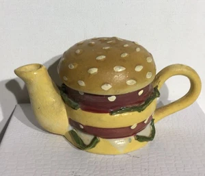 VTG Mini Hamburger Ceramic Teapot Kettle Super CUTE - Picture 1 of 11