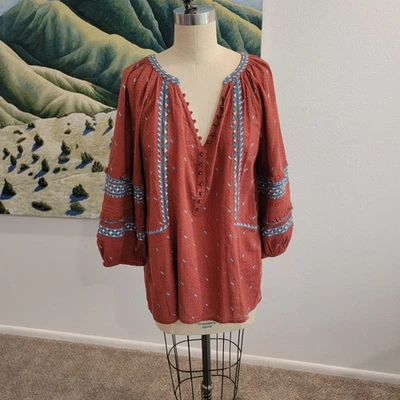 Top Sundance Mujer Bordado Talla Pequeña Longway Campesino Boho Manga Globo Foto 1 de 4