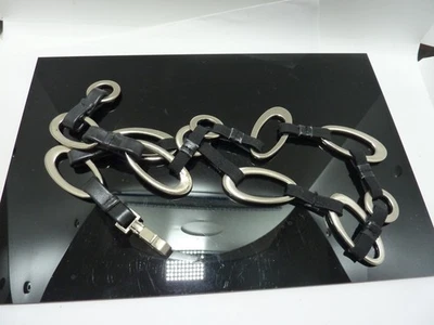 SUZI ROHER BELT BLACK Elastic SILVER METAL RINGS CHAIN LINKS Stretchy S/M 34-38 - Image 1 of 4