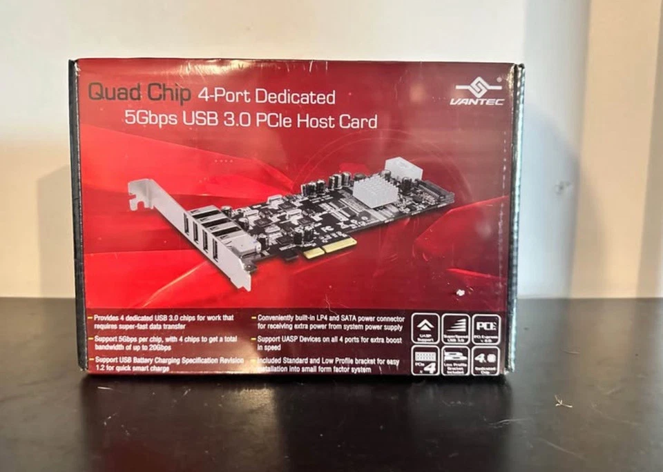 Vantec Quad Chip 4-Port Dedicated 5Gbps USB 3.0 PCIe Host Card - Image 1 of 1