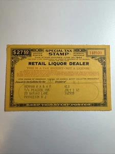 Special Tax Stamp - Retail Liquor Dealer - FYE 1944 - US Revenue - Picture 1 of 2