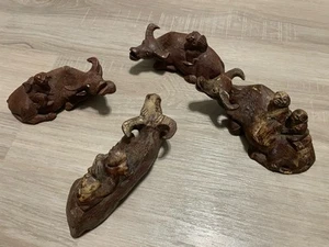 Vintage Chinese Carved Wood Asian Water Buffalo With Men / Children  LOT OF 4!! - Picture 1 of 6