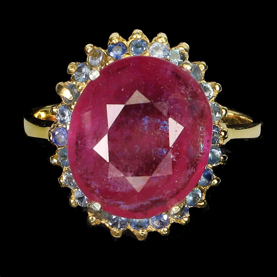 Anillo de plata de ley 925 rubí ovalado 12x11 mm zafiro piedras preciosas joyería tamaño 7 Foto 1 de 4