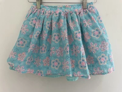 Kid Girls Floral Shell Print Lined Cotton Elastic Waist Pull On Skirt Blue M 7/8 - Image 1 of 4