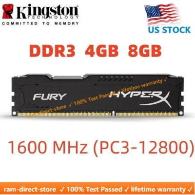 HyperX FURY DDR3 4GB 8GB 16GB 1600 MHz PC3-12800 Desktop RAM Memory DIMM 240pins - Image 1 of 4
