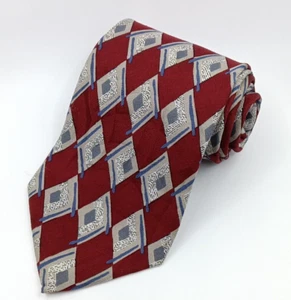 Corbata geométrica The Executive Suite New York de seda para hombre roja azul gris - Imagen 1 de 7