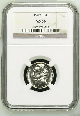 1969 S Jefferson Nickel NGC MS66 *Rev Tye's* #9065100 - Image 1 of 3