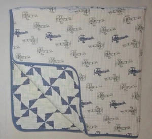 Aden + Anais Dream Baby Blanket Blue White Airplane Propeller Muslin 4 Layer - Picture 1 of 5