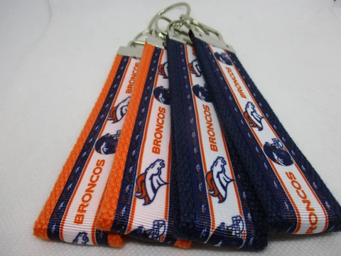 Denver Broncos Football Ribbon on Webbing KeyFob Keychain Wristlet Keyring (NFL) Cover