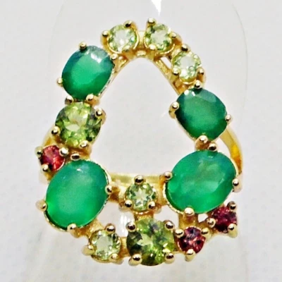 Grüner Achat Peridot Saphir Ring 925 Silber 750 Gelbgold vergoldet 17,5 mm 55 - Bild 1 von 4