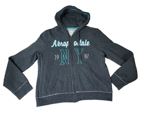 Aéropostale Women’s Full Zip Hoodie Size XL Logo Embroidered 1987 NY Gray Teal - Picture 1 of 7