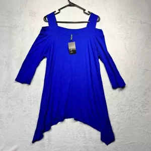 Poliana Plus cold shoulder top Women's XL blue NWT stretchy elegant casual - Picture 1 of 11